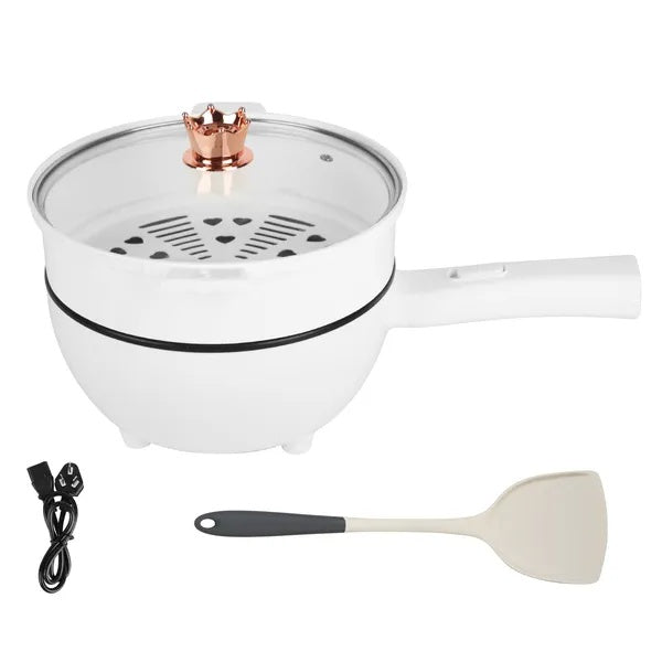 Electric Hot Pot Non-Stick Frying Pan Portable Rapid Noodles Cooker With Long Handle Steamer Spatula Dual Power Control Overheat Dry-Boil Protection For College Dorm Room Essential GPCT5386