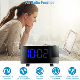 1Pc Projection Alarm Clock With Radio Function Curved Screen LED Digital Alarm Clock With Dual Alarms 4 Dimmer 12-24 Hour USB Charging Port 180Degree Rotatable Projection
