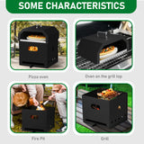 Black, Square Pizza Oven With Handle, Iron Charcoal Oven