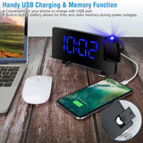 1Pc Projection Alarm Clock With Radio Function Curved Screen LED Digital Alarm Clock With Dual Alarms 4 Dimmer 12-24 Hour USB Charging Port 180Degree Rotatable Projection