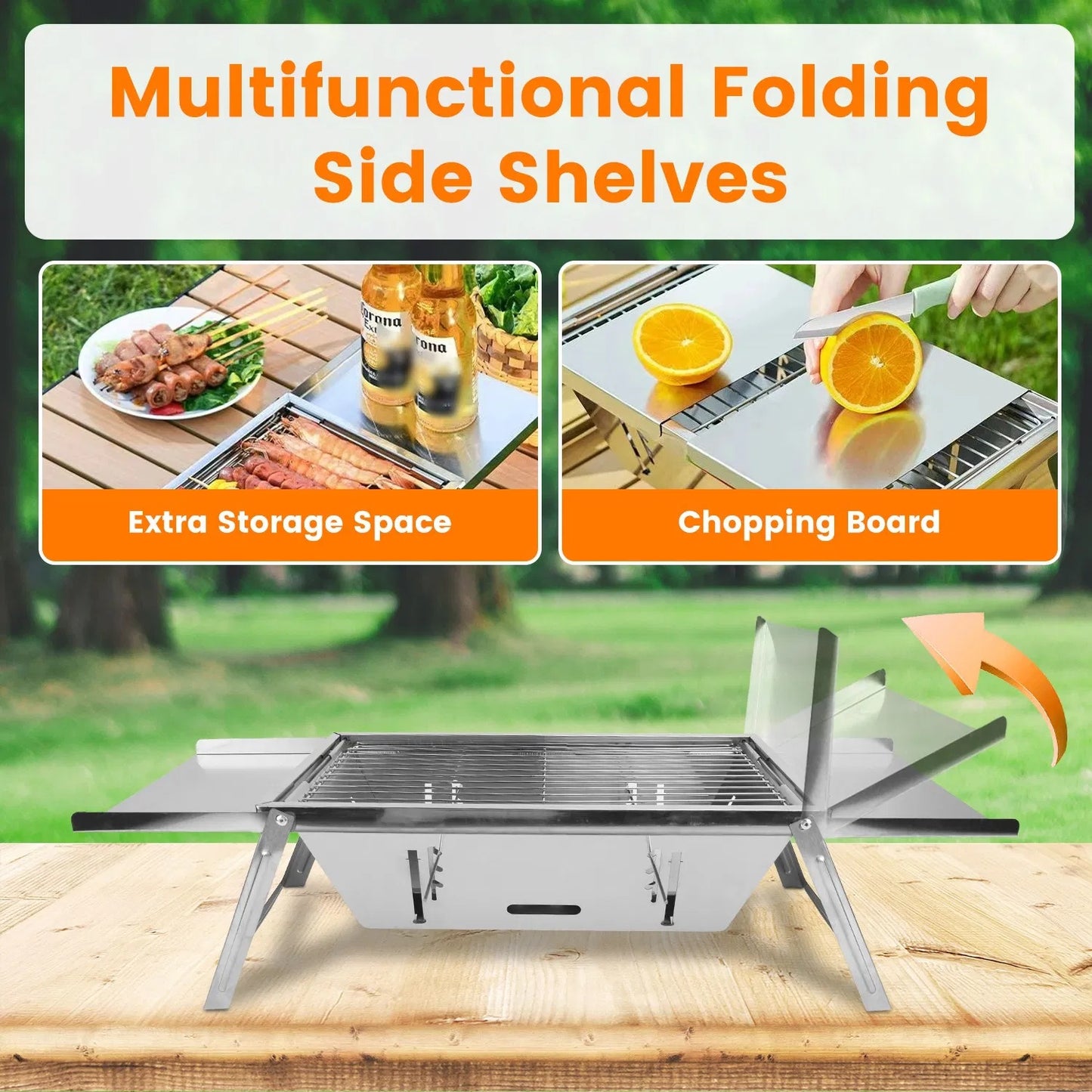 3 In 1 Foldable Charcoal Grill Fire Pit Slow Cooker 2-3 People Portable Camping Grill Stainless Steel BBQ Grill For Camping Tailgating Yard GPCT5452