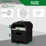 Black, Square Pizza Oven With Handle, Iron Charcoal Oven